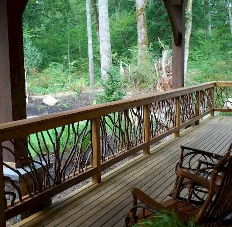 diy deck railing ideas wooden deck with branches