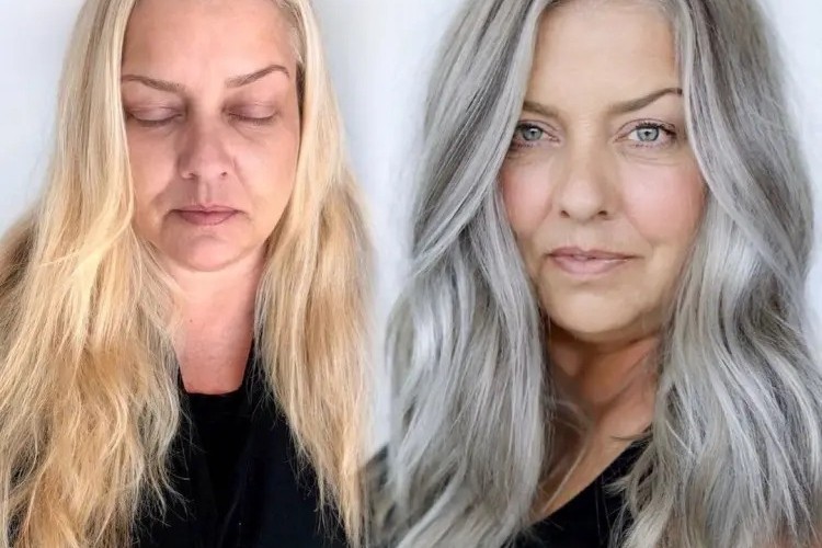 gray balayage for women over 60 to look younger and hide gray hair