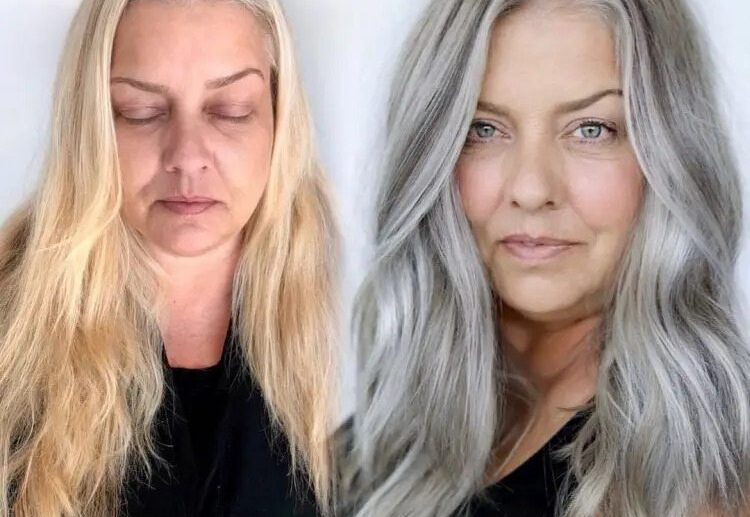 gray balayage for women over 60 to look younger and hide gray hair