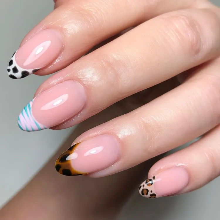 abstract animal print french tips cow zebra tortoise leopard pattern