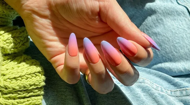 almond lavender ombre nails with coral