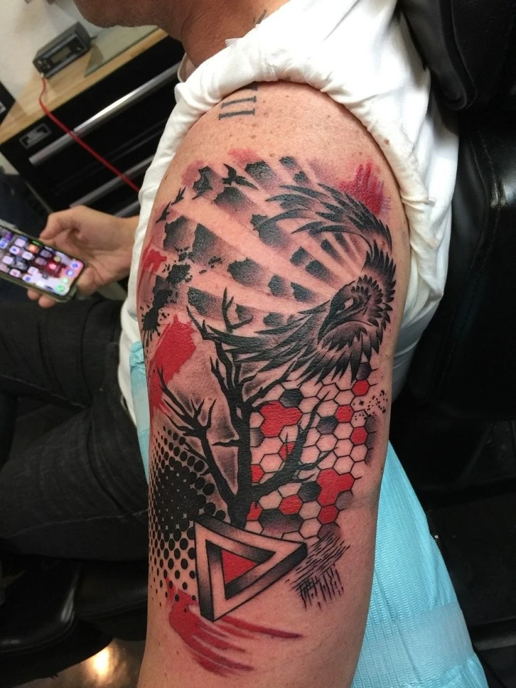 arm trash polka tattoo for men design 2023