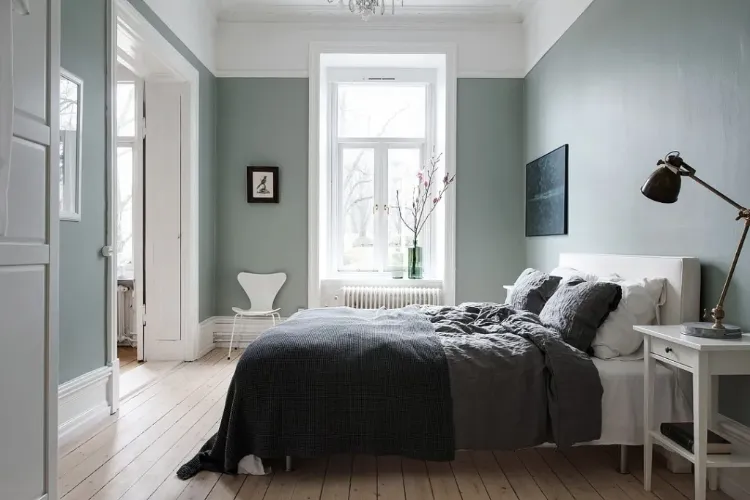 bedroom makeover black and white sage green