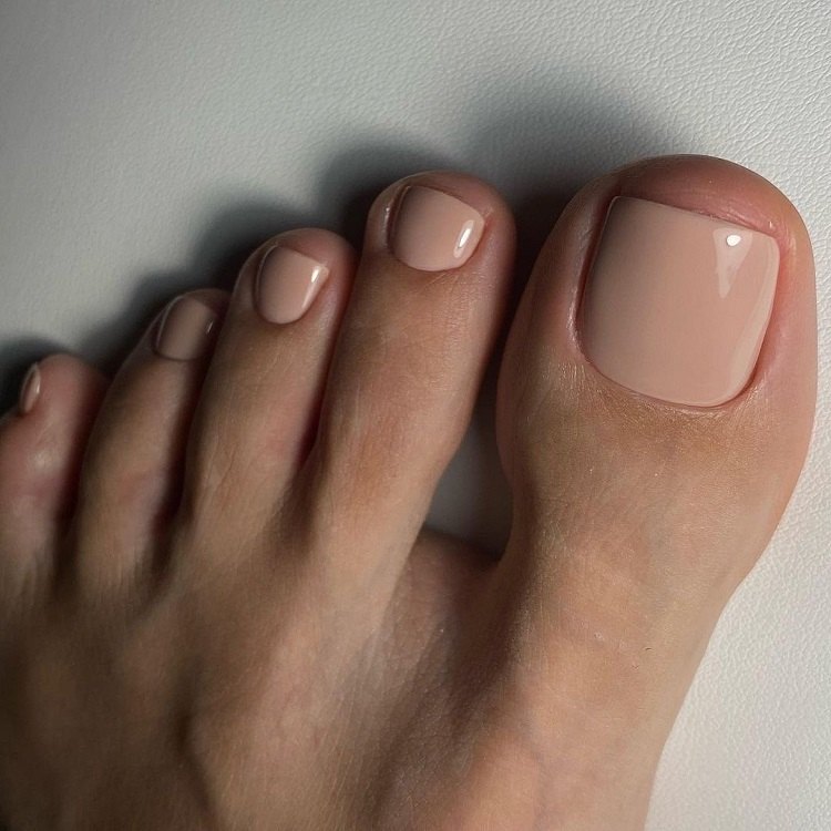 beige nude nail polish color trendy pedicure design ideas summer 2023