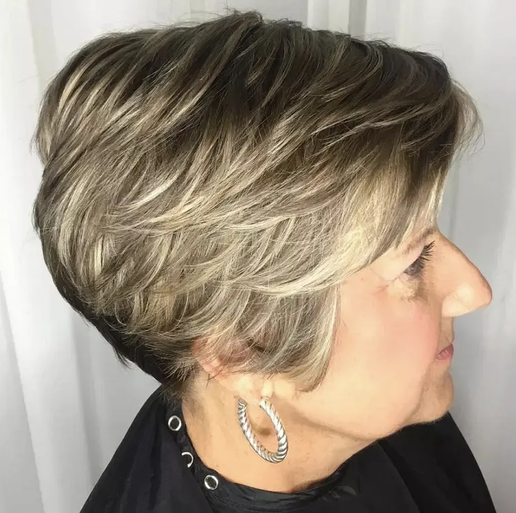 bixie haircut women over 60 feathered hairstyle layers