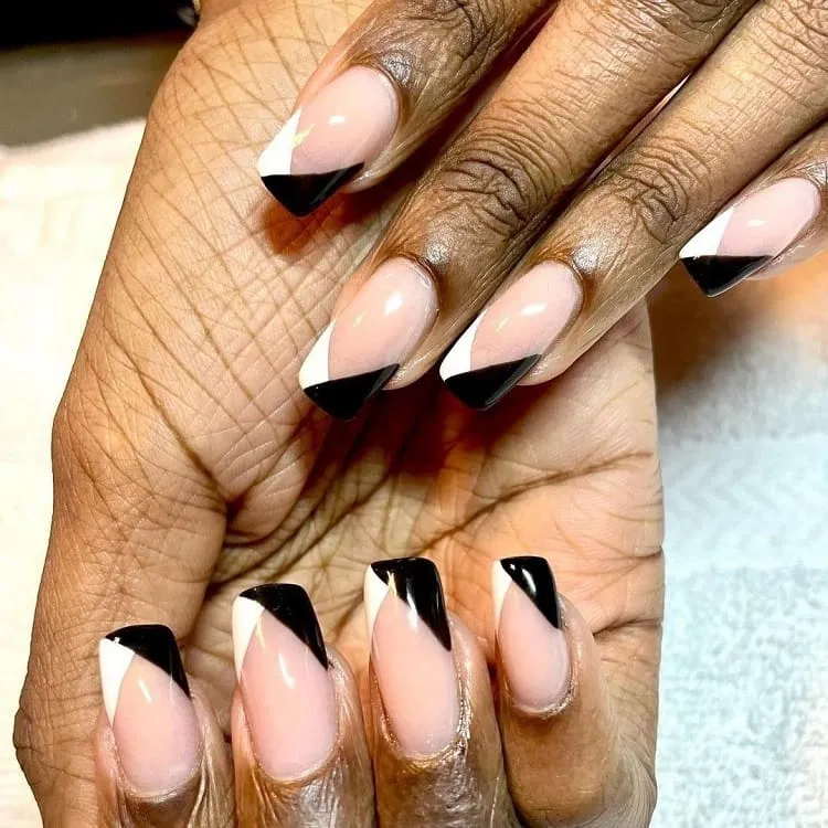 black and white nail designs geometric french tips