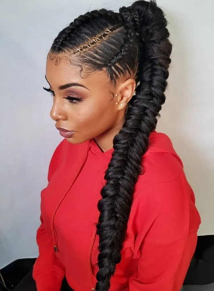 black wedding guest hairstyle ideas fishtail braids 2023