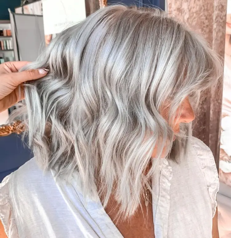 bob haircut and gray balayage for women over 60