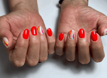 bright red colorful swirls summer manicure july nails 2023 trends ideas