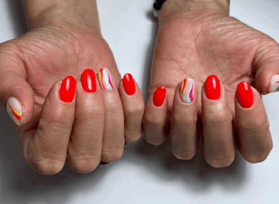 bright red colorful swirls summer manicure july nails 2023 trends ideas