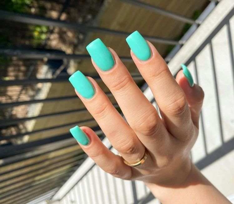 bright summer nails blue for women over 50 square shape