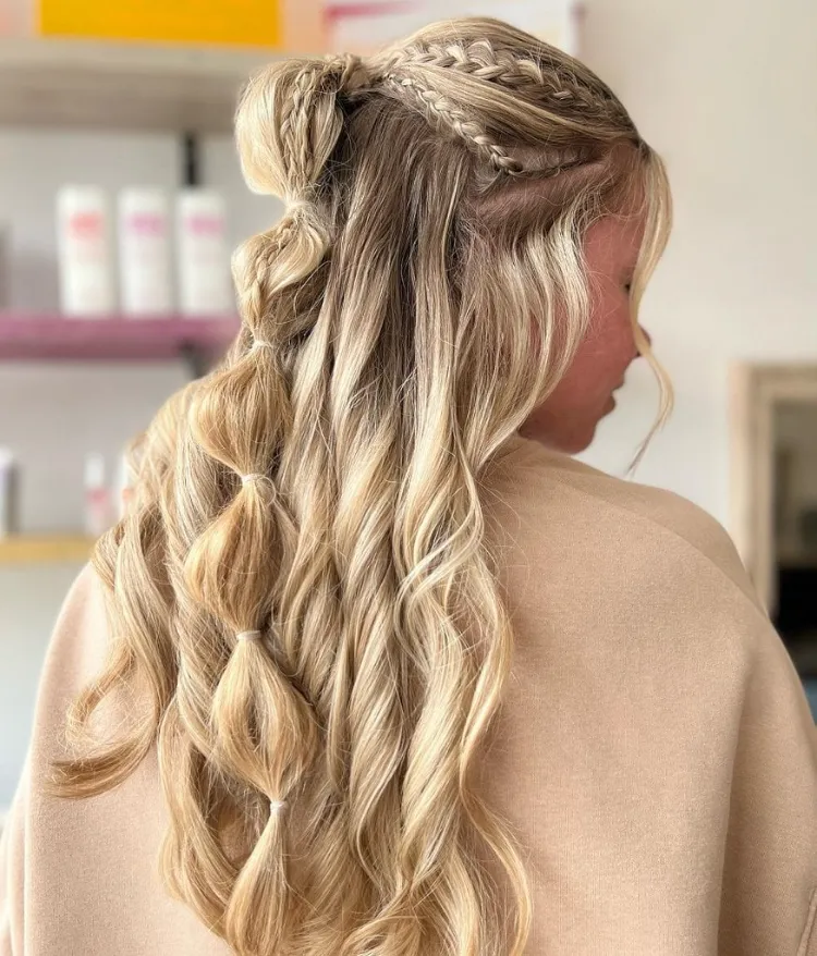 bubble braids trendy hairstyle 2023 festive half up hairstyles long hair