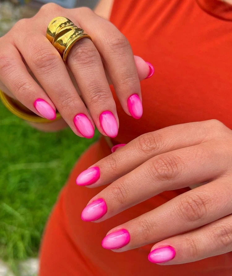 bubblegum pink short almond nails