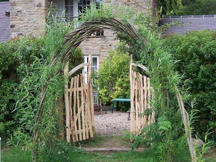 build garden arch trellis ideas made from branches for climbing plants