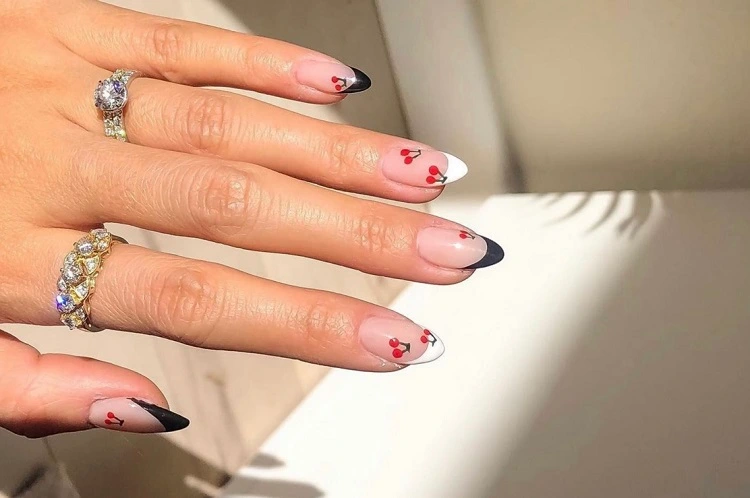 cherry french tip nails design 2023