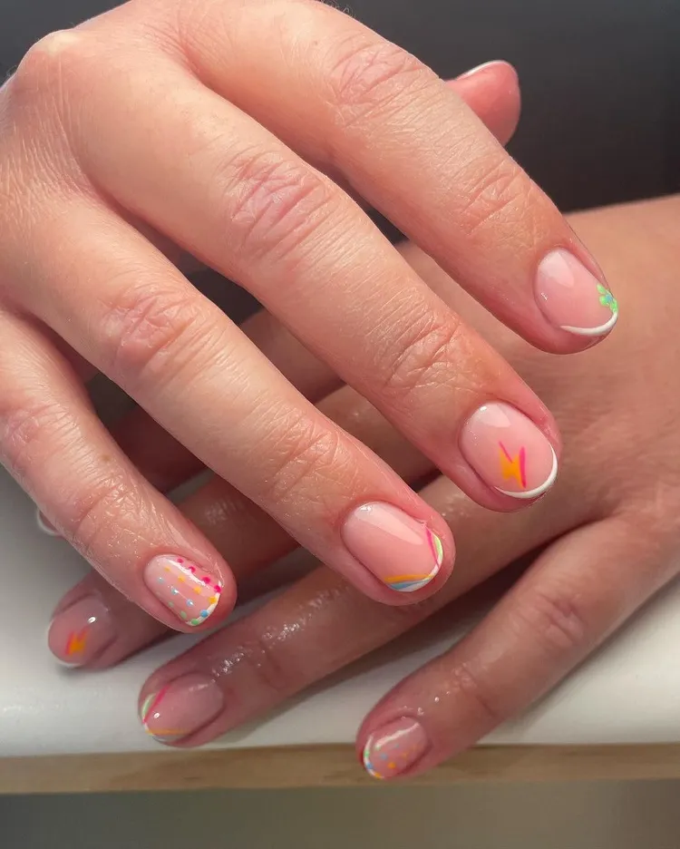 classic micro french tips colorful abstract decorations fun summer manicure ideas