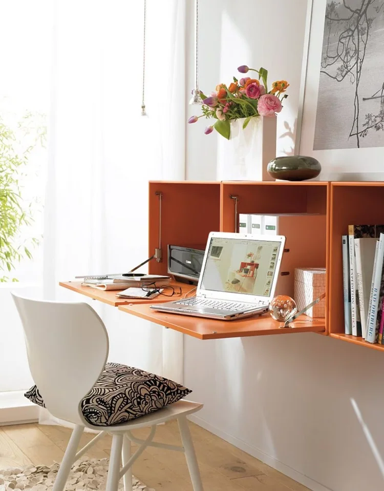 foldable shelves small home office desk idea