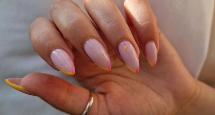 french nails in pink and orange