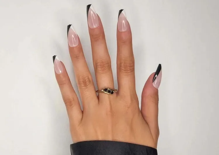 geometric french tips black and white french tips