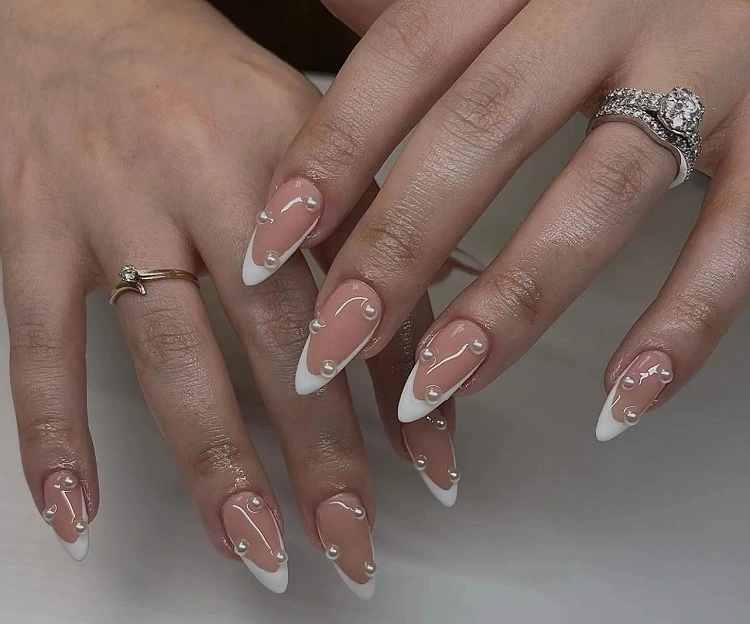 glazed french pearl manicure bridal nails 2023