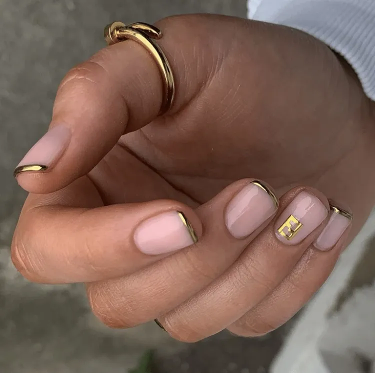 gold metallic micro french tips simple minimalist summer manicure 2023