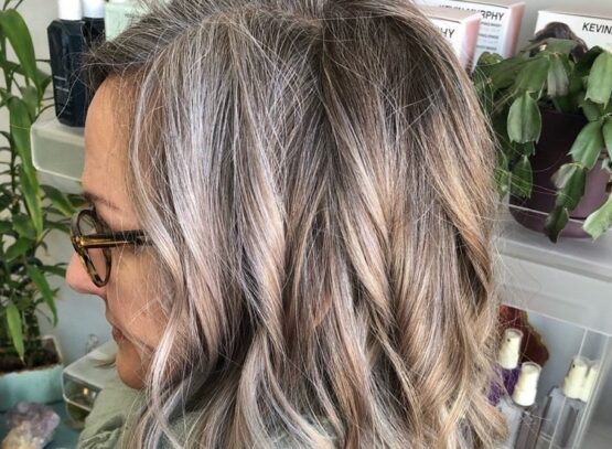 grey blending hair with highlights ash blonde