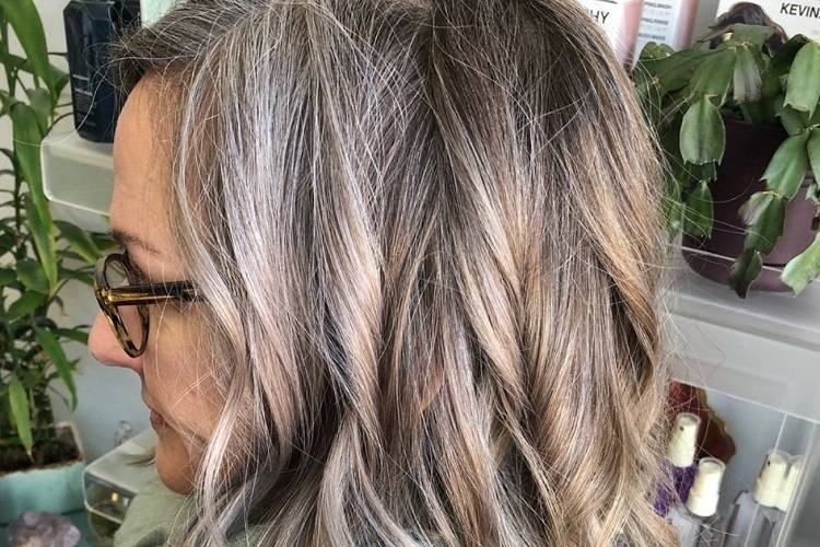 grey blending hair with highlights ash blonde