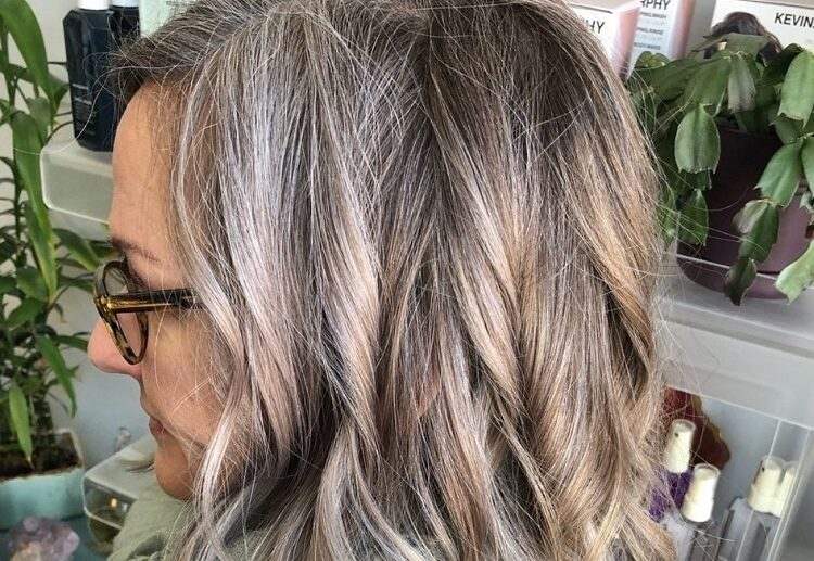 grey blending hair with highlights ash blonde