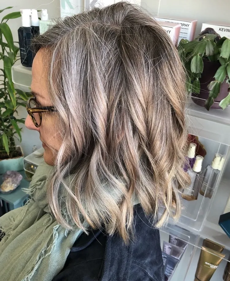 grey blending hair with highlights ash blonde