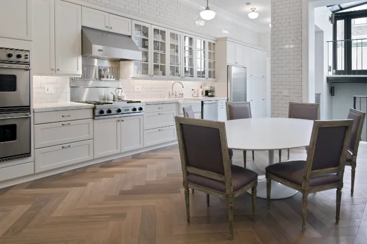 herringbone wood kitchen flooring style
