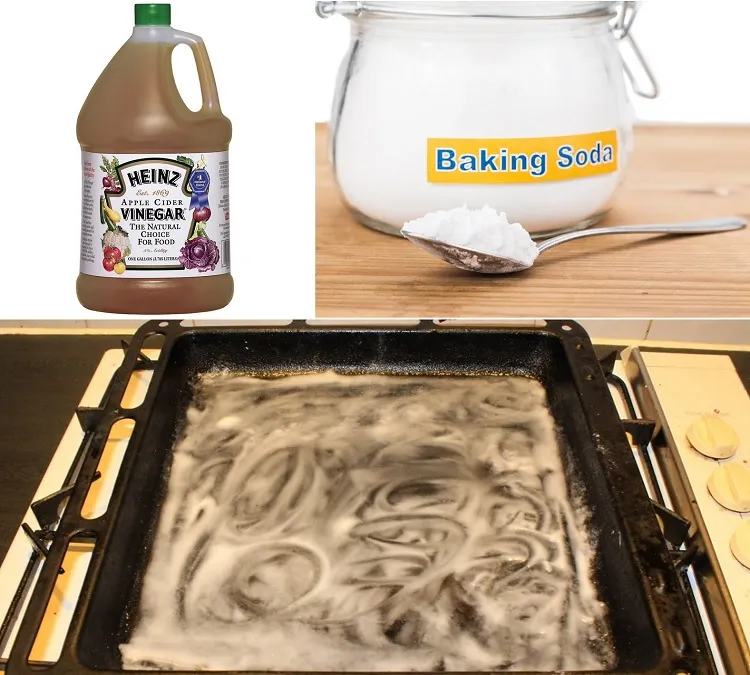 how to clean a burnt oven tray with baking soda and vinegar