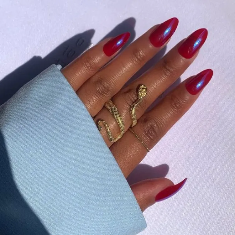 iridescent red chrome nails summer leo season manicure design ideas