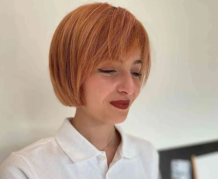jaw length copper bob with bangs
