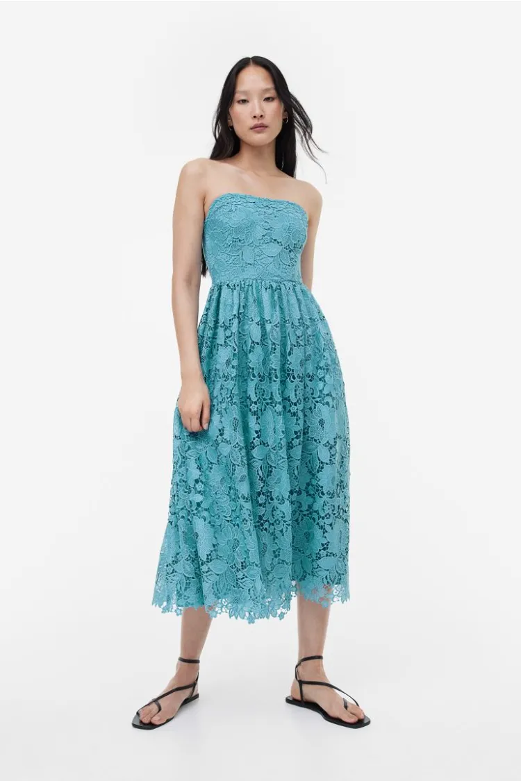 lace bandeau dress by hm festive wedding guest dresses ideas