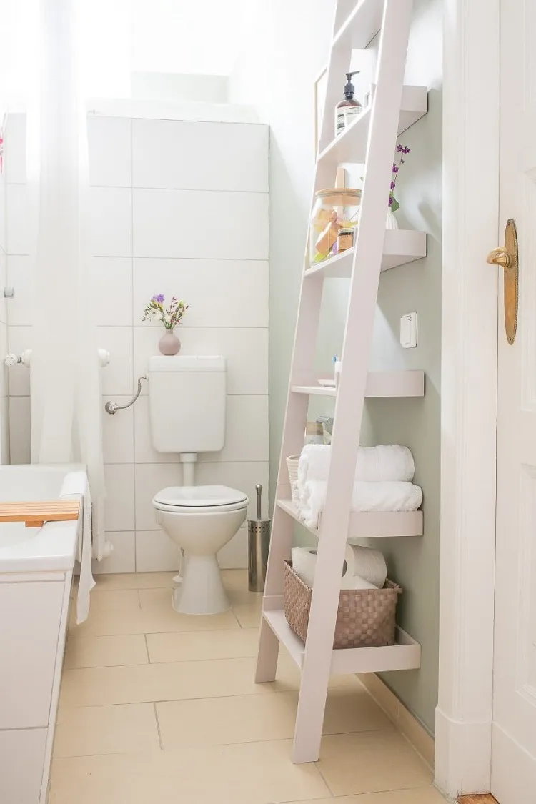 ladder shelf small bathroom storage ideas on a budget easy simple organization hacks