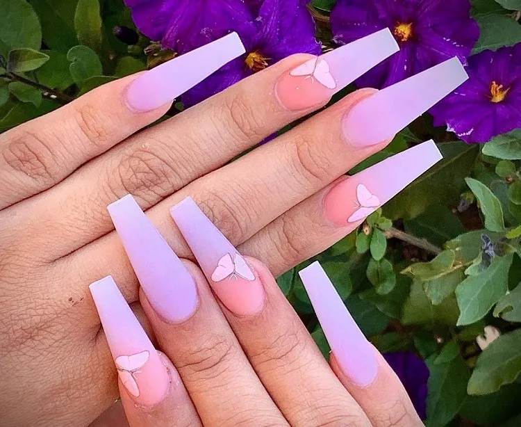 lavender ombre butterfly nails 2023 coffin