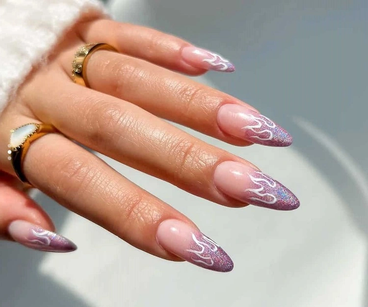 lavender ombre chrome french tip nails 2023