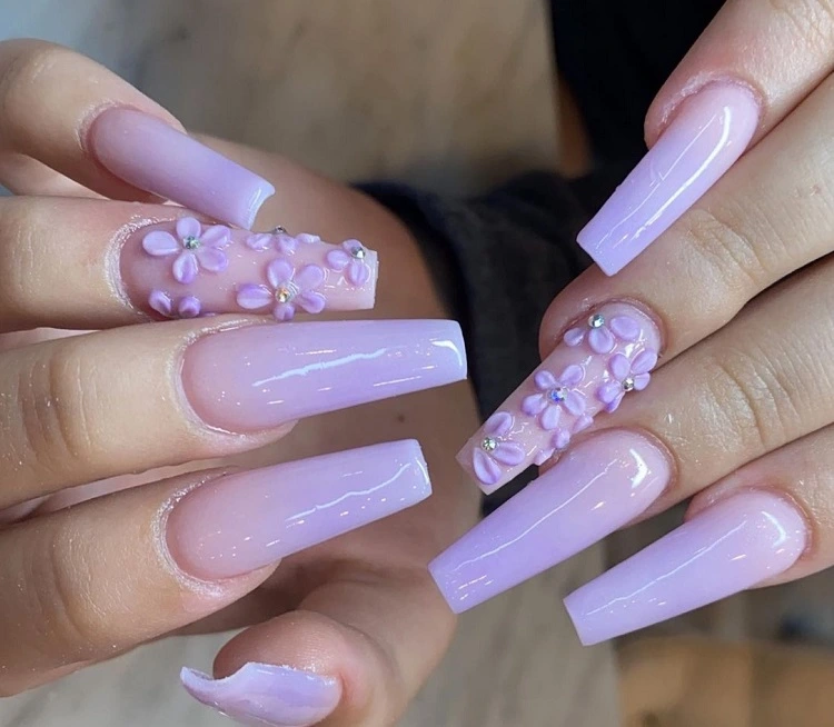 lavender ombre coffin nails with decoration 2023