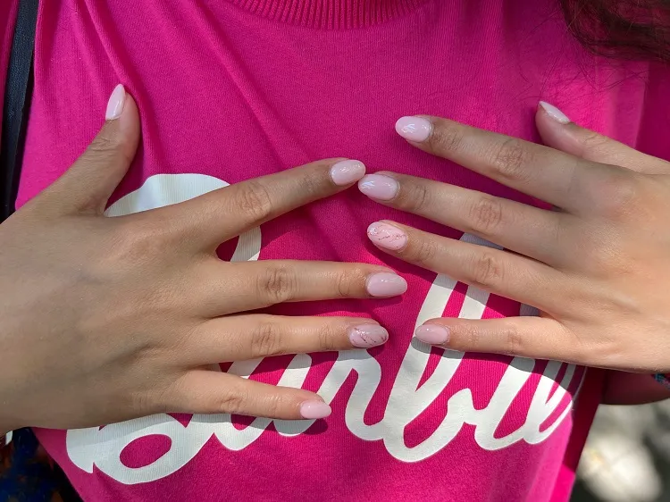 light pink almond nails barbie manicure
