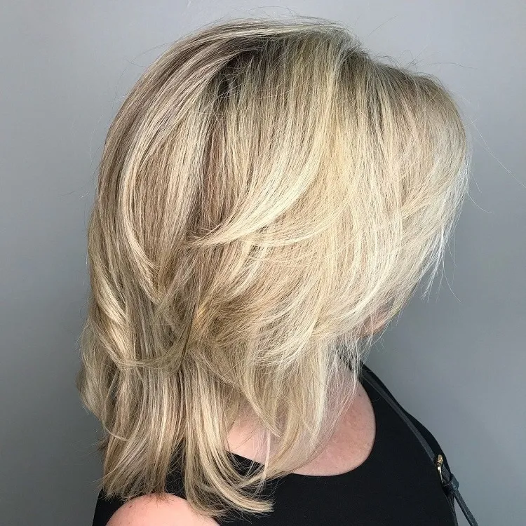 lob haircut with feather layers for women over 60