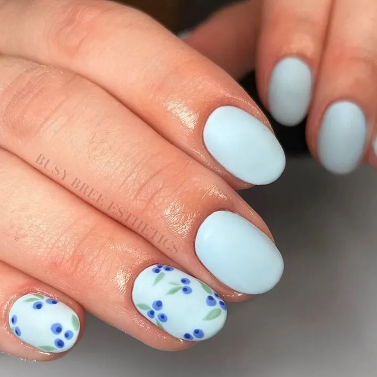 matte short blueberry milk nails