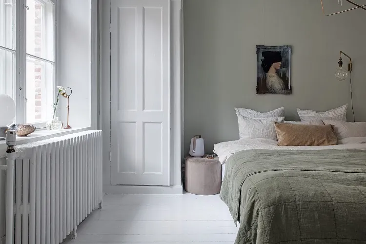 minimalist bedroom decor idea in sage green grey white beige