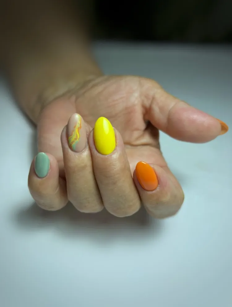 mint green bright yellow orange watercolor nails summer 2023 trends ideas