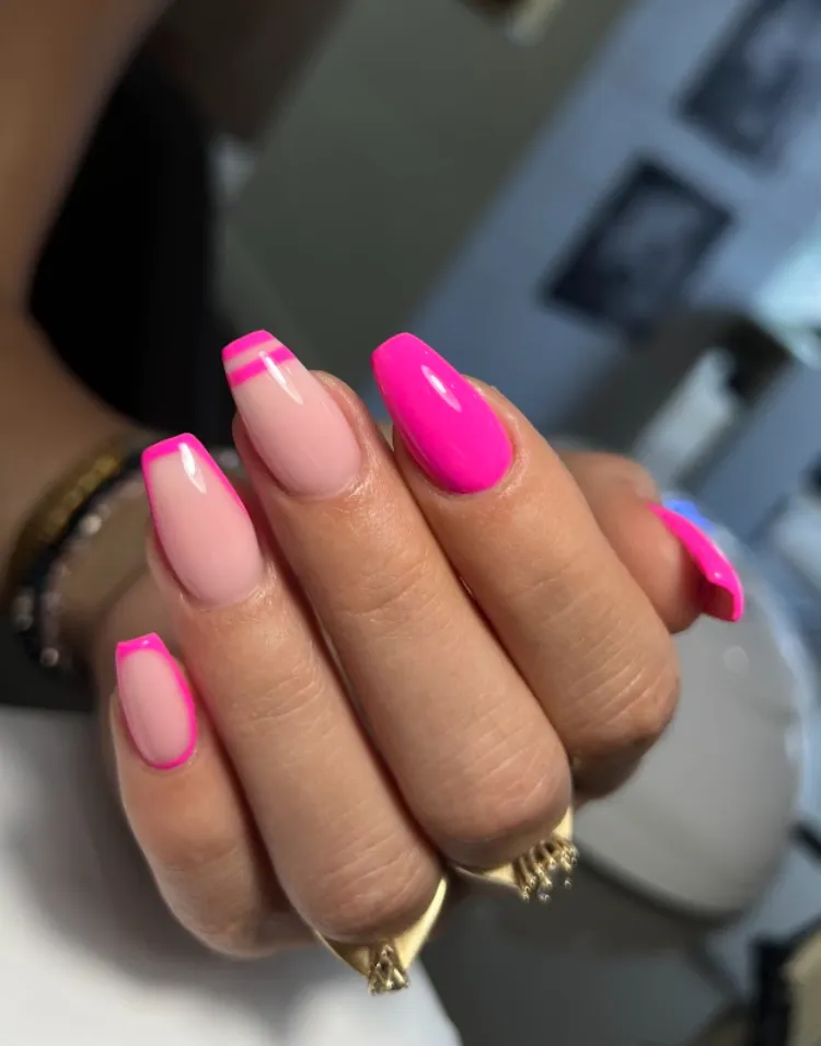 mismatched 3 types pink neon french tips summer 2023 manicure trends ideas