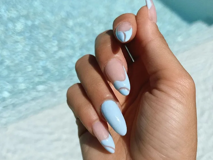 negative space blueberry milk nails