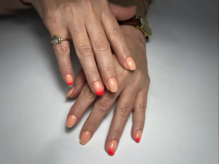 neon orange peach nude ombre french tip nails summer 2023 manicure trends