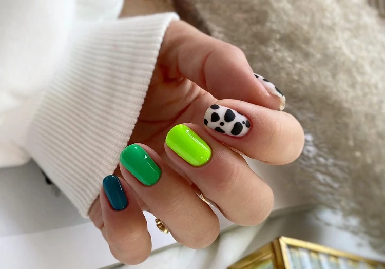 neon summer nails 2023 with animal print