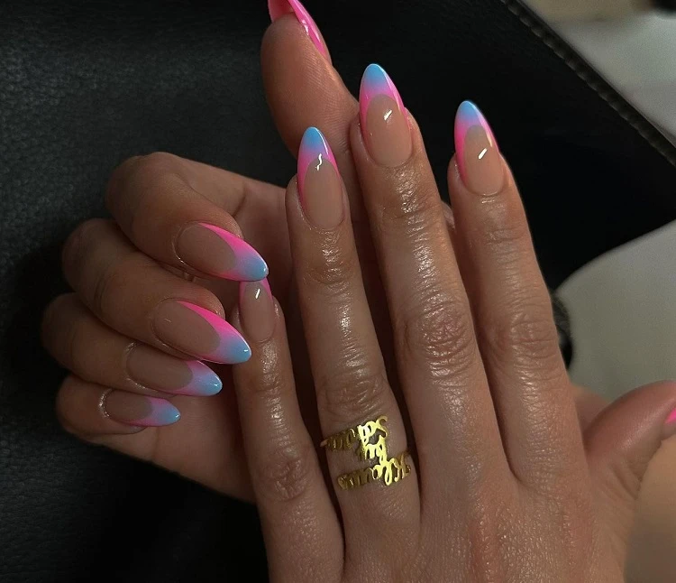 ombre french tip nails bright colors summer 2023