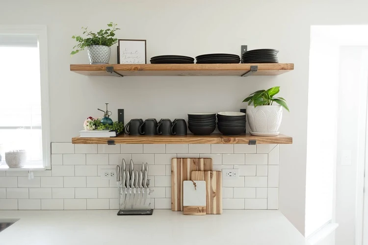 open wooden kitchen shelves timeless design 2023
