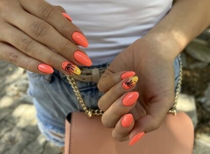 orange almond nails acrylic with summer design 2023
